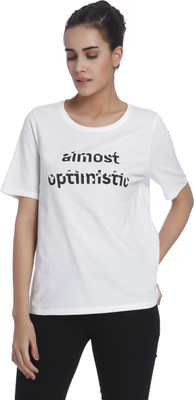 VERO MODA Printed Women Round Neck White T-Shirt