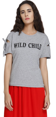 VERO MODA Printed Women Round Neck Grey T-Shirt VERO MODA Printed Women Round Neck Grey T-Shirt