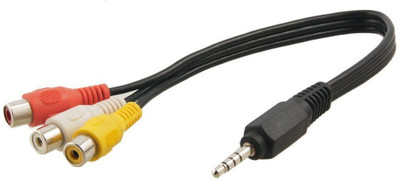 

k dudes TV-out Cable 3.5mm Stereo TRRS Male To 3 RCA Female Composite AV Cable Adapter(Black, For Home Theater, 0.2 m)