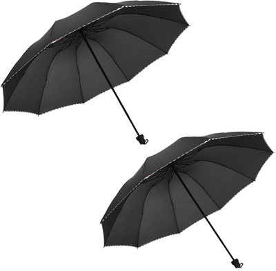 

KEKEMI 3 Fold Plain Umbrella(Black)