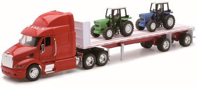 

New-Ray 1:32 Peterbilt Model 387 Flatbed Trailer With Two Farm Tractors(Multicolor)