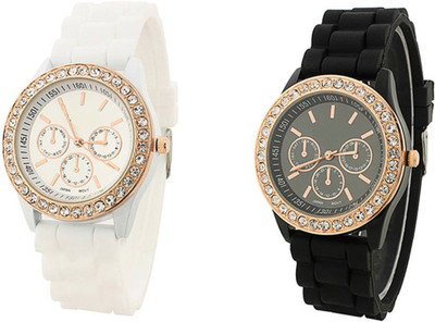 just like Platinum White And Black Silicon Strap Diamond Studed Watch For Woman And Girls Watch - For Girls Watch - For Girls