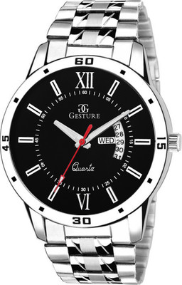 

Gesture 1207- Black Day And Date Chain Watch - For Men