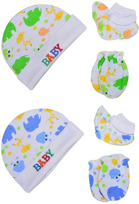 

Baby Bucket Premium Quality Light Weight Regular Fit Hosiery Material Stretchable Baby Caps,Mittens and Booties Set 0-3 Months(White)