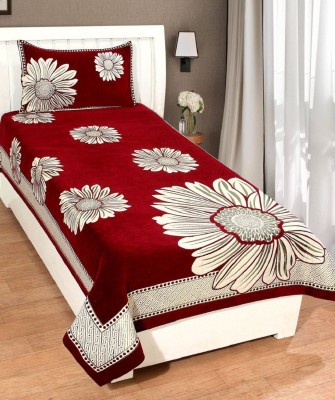 Nanki's 220 TC Velvet Single Self Design Flat Bedsheet(Pack of 1, Red)