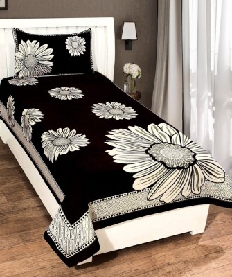 Nanki's 220 TC Velvet Single Self Design Flat Bedsheet(Pack of 1, Black)