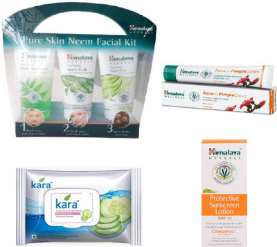 

Himalaya Pure Skin Neem Facial Kit, Pimple Cream, Kara Skin Care Wipes, Protective Sunscreen Lotion(Set of 4)