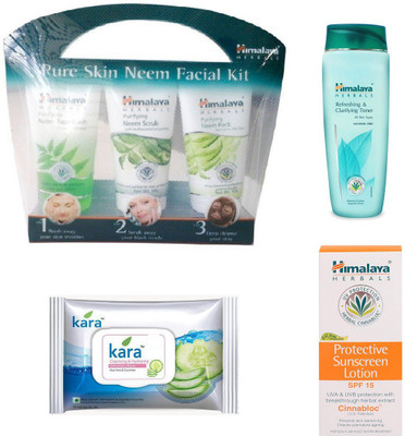 

Himalaya Pure Skin Neem Facial Kit, Refreshing & Clarifying Toner, Kara Skin Care Wipes, Protective Sunscreen Lotion(Set of 4)