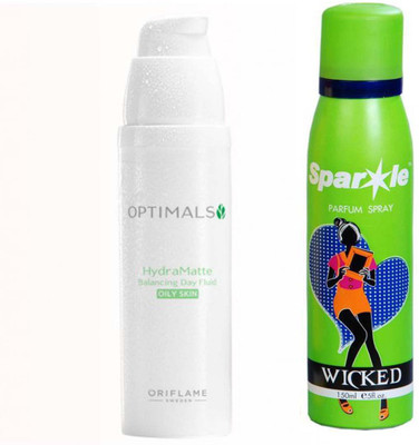 

Oriflame Sweden OPTIMALS HYDRA MATTE BALANCING DAY FLUID OILY SKIN (50 ml) with one sparkle perfume spray 150 ml(Set of 2)