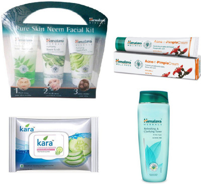 

Himalaya Pure Skin Neem Facial Kit, Pimple Cream, Refreshing & Clarifying Toner, Kara Skin Care Wipes(Set of 4)