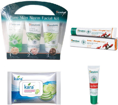

Himalaya Pure Skin Neem Facial Kit, Pimple Cream, Kara Skin Care Wipes, Lip Balm(Set of 4)