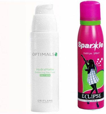 Oriflame Sweden OPTIMALS HYDRA MATTE BALANCING DAY FLUID OILY SKIN (50 ml) with one sparkle perfume spray 150 ml(Set of 2)