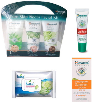

Himalaya Pure Skin Neem Facial Kit, Lip Balm, Kara Skin Care Wipes, Protective Sunscreen Lotion(Set of 4)