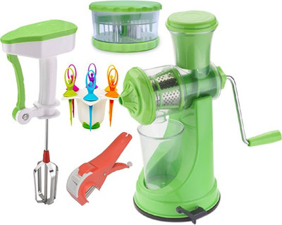Vittamix Plastic Hand Juicer Combo Of Manual juicer+Power Free Blender+ Multi Crusher+ Veg Cutter+Fruit Fork (Pack Of 5, Multi Colour(Multicolor)