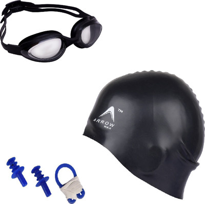 

Arrowmax AS-5 Jointless Googles with 3star cap Multicolor and Free ear & Nose Plugs inside ,Black set by Krasa Swimming Kit