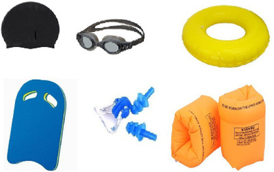 

Venom MULTICOLOR GOGGLES, CAP WITH EAR, NOSE PLUG, 60 CENTIMER TUBE, ARM FLOTS & KICK BOARD Swimming Kit