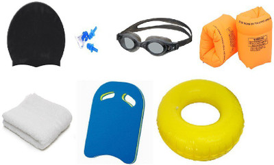 

FACTO POWER MULTICOLOR GOGGLES, CAP WITH EAR, NOSE PLUG, 60 CENTIMER TUBE, ARM FLOTS, KICK BOARD & TOWEL Swimming Kit