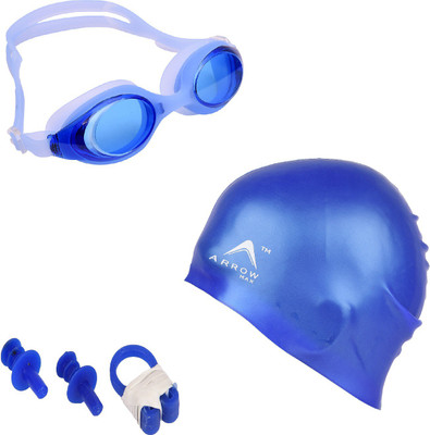 

Arrowmax AS-5 Jointless Googles with 3star cap Multicolor and Free ear & Nose Plugs inside ,Blue set by Krasa Swimming Kit