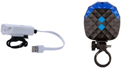 

Gubbarey Waterproof Cycle Combo : 3 Modes USB rechargeable Front with Blue new design tail lights LED Front Rear Light Combo(white)