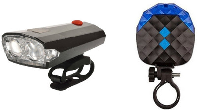 

Gubbarey New cycle combo 2:USB Rechargeable 4 Mode LED Front Light and horn with Waterproof tail light LED Front Rear Light Combo(black)