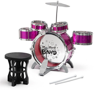 

HALO NATION Jazz Drum Set Big Size Musical Drum Set with 5 Drums, Cymbal and Chair Musical Toy Pink(Pink)