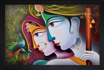 saf Radhey Krishna Textured Print with UV Canvas 14 inch x 20 inch Painting(With Frame)