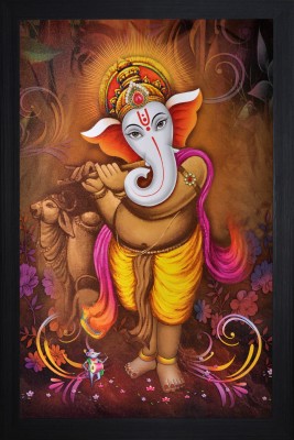 saf Ganesha Textured Print with UV Canvas 20 inch x 14 inch Painting(With Frame)