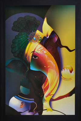 saf Ganesha Textured Print with UV Canvas 20 inch x 14 inch Painting(With Frame)