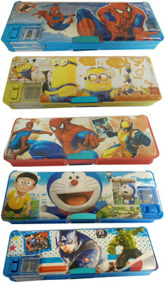 

kaykon 5 Pencil Box Superhero Return Birthday Gifts For Kids - High Quality With Sharpener Cartoon Characters Art Plastic Pencil Boxes(Set of 5, Multicolor)