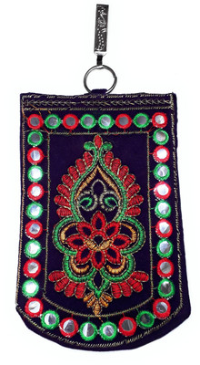 

Unique Fashion Ethnic Purple Velvet Embroidered Mirror Design Raw Silk Saree Clutch / Mobile Pouch with Waist Clip for Women Mobile Pouch(Purple)