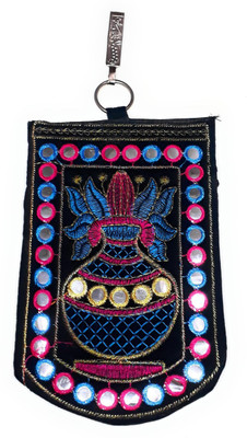 

Unique Fashion Ethnic Black Velvet Embroidered Mirror Design Raw Silk Saree Clutch / Mobile Pouch with Waist Clip for Women Mobile Pouch(Black)