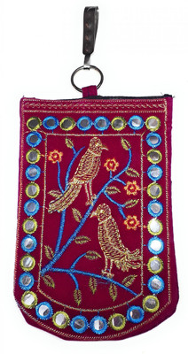 

Unique Fashion Ethnic Pink Velvet Embroidered Mirror Design Raw Silk Saree Clutch / Mobile Pouch with Waist Clip for Women Mobile Pouch(Pink)