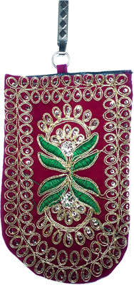 

Unique Fashion Ethnic Pink Velvet Embroidered Raw Silk Saree Clutch / Mobile Pouch with Waist Clip for Women Mobile Pouch(Pink)