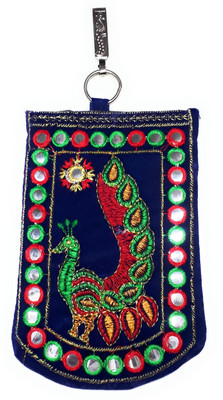 

Unique Fashion Ethnic Blue Velvet Embroidered Mirror Design Raw Silk Saree Clutch / Mobile Pouch with Waist Clip for Women Mobile Pouch(Blue)