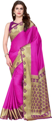 MIMOSA Embellished, Solid Kanjivaram Poly Crepe Saree(Gold, Pink) MIMOSA Embellished, Solid Kanjivaram Poly Crepe Saree(Gold, Pink)