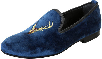 

Bare Skin Deer head blue velvet slip on shoe Casuals For Men(Blue