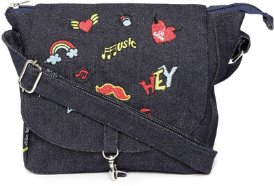 

Kanvas Katha Women Grey Denim Sling Bag
