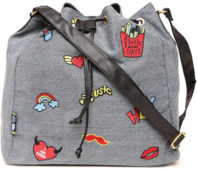 

Kanvas Katha Women Grey Denim Sling Bag