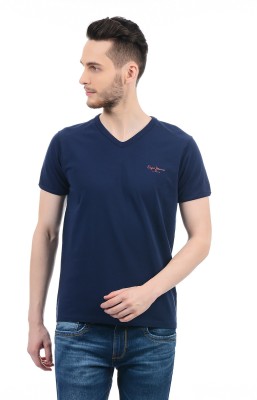 Pepe Jeans Solid Men V-Neck Dark Blue T-Shirt