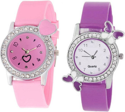 

Rage Enterprise New Designer Diamond Dial Multi Color PU Belt Set Of 2 Women Watch - For Girls