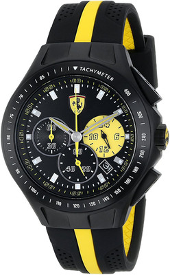 

Ferrari Black3751 Ferrari Men's 0830025 "Race Day" Stainless Steel Watch with Yellow-Striped Black Silicone Strap Watch - For Men