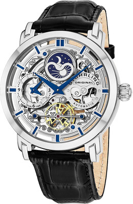 

Stuhrling Original Silver 4243 Stuhrling Original Men's 371.01 Legacy Automatic Self Wind Black Genuine Leather Strap Watch Hybrid Watch - For Men