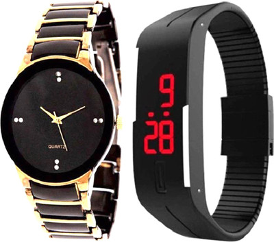 

faas Black Analogue Gold Chain Watch & Led ( FW-0154) Watch - For Men