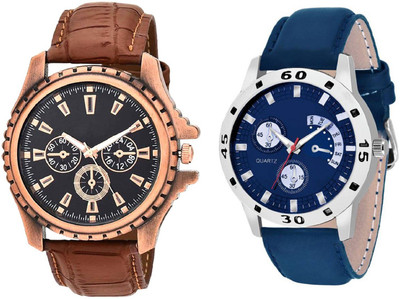 

FRIX Brown Leather Strap Copper & Black Dial With Chronograph Pattern Watch For Boys And Men Limited Eddition Watch - For Men