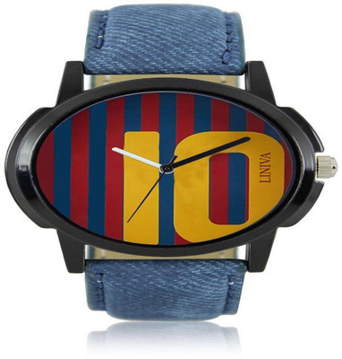 

LINIVA New LR10 Blue Leather MESSI Jersey Designer Mens Watch - For Boys