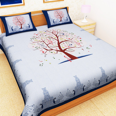 KUBER INDUSTRIES 144 TC Cotton King Self Design Flat Bedsheet(Pack of 1, Blue)