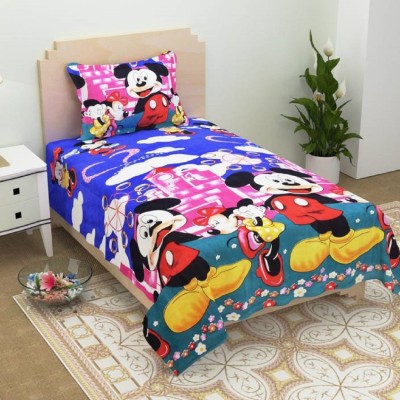 Supreme Home Collective 144 TC Microfiber Single Cartoon Flat Bedsheet(Pack of 1, Blue:Pink)