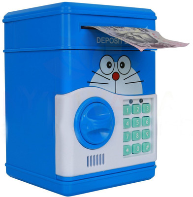 CREATIVEVILLA Character Based Money Safe Kids Piggy Savings Bank with Electronic Lock ( Doremon ) Coin Bank(Blue)
