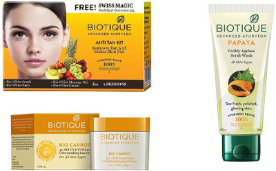 

BIOTIQUE BIO Bio Anti Tan Facial Kit, Bio Carrot 40+ Spf Sunscreen Ultra Soothing Face Cream, Bio Papaya Exfoliating Face Wash(Set of 3)