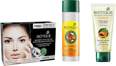 

BIOTIQUE BIO Bio Diamond Facial Kit, Bio Sandalwood 50+ Spf Sunscreen Ultra Soothing Face Lotion, Bio Papaya Exfoliating Face Wash(Set of 3)